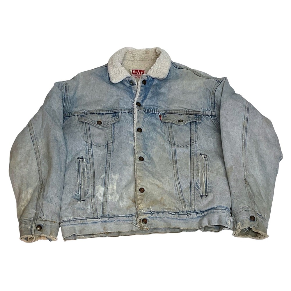 VINTAGE 80s Levi's Sherpa Lined Denim Jacket USA Men's M 70609 0214 Trucker